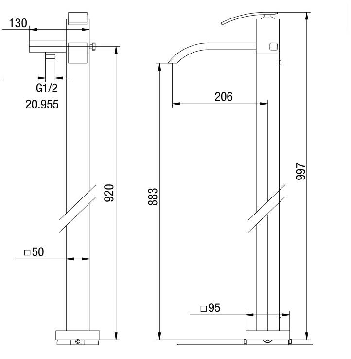 0IQ00099JA00 Glint Смеситель для ванны напольный, хром Jacuzzi  - Вид №2