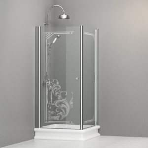 9146N0 Душевая кабина DX с распашной дверью и фиксированной боковой частью для душевого поддона квадрат 90x90, цвет Хромированный Kerasan RETRO Италия