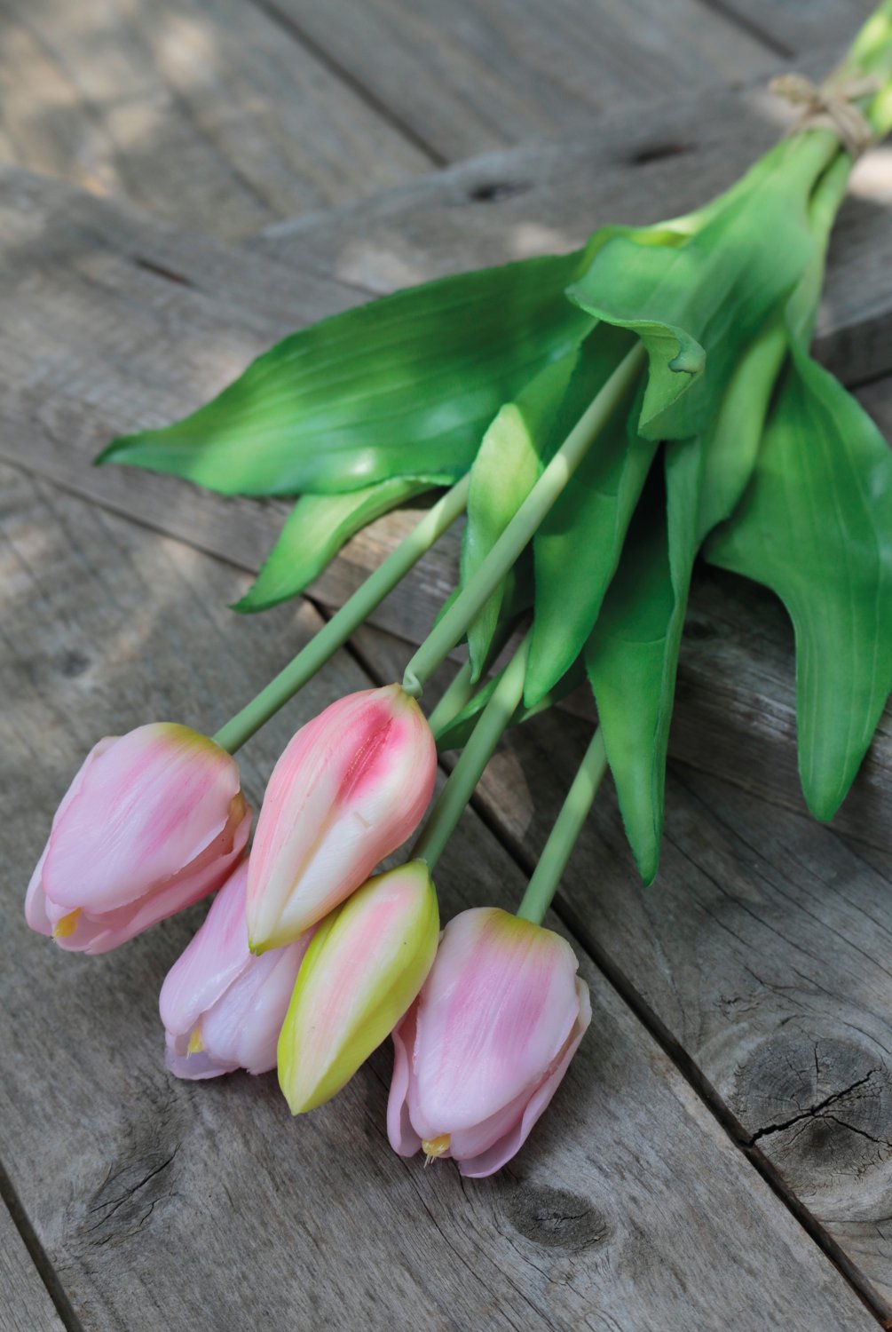 2952 508 a3 Букет искусственных тюльпанов, 5-кратный, 37 см, розово-зеленый H-andreas 