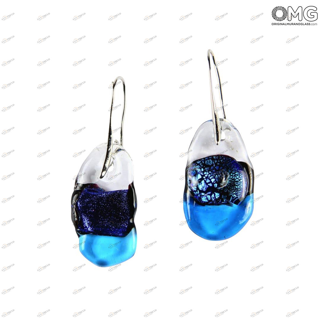 2462 ORIGINALMURANOGLASS Трёхцветные серьги из стекла соммерсо - сине-белые - муранское стекло - Original Murano Glass OMG 2 см 