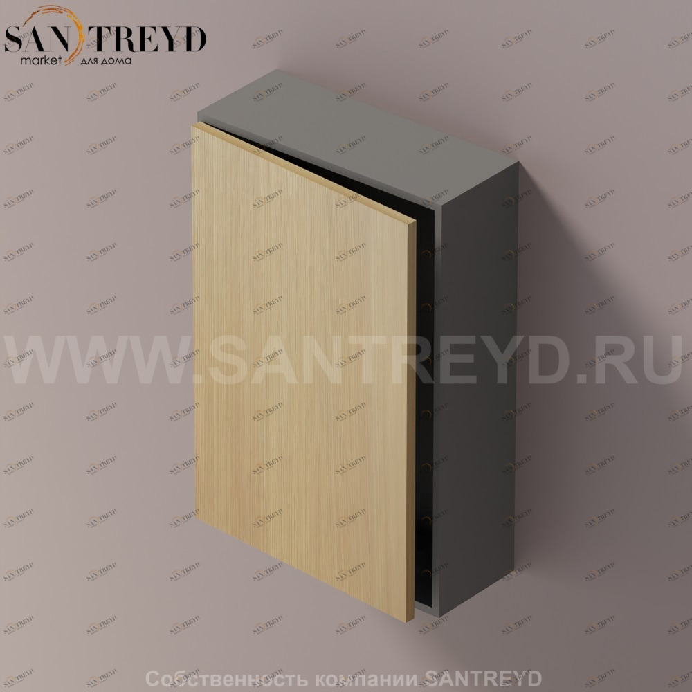 LIFT Модульный шкаф 60 см с левой дверью на доводчиках. Модули могут располагаться горизонтально и вертикально. Отделка: темно-серая краска и натуральный дуб. AMOB051RTLGSX Agape