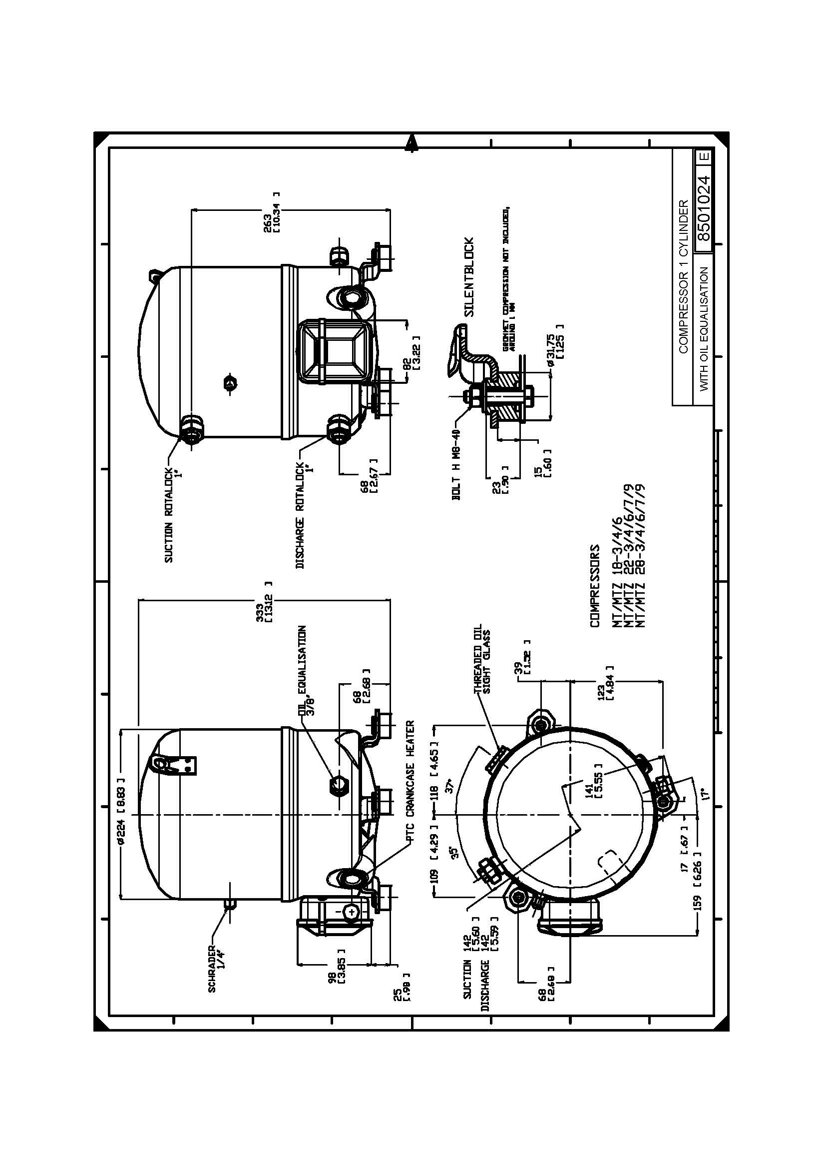 Danfoss MT/MTZ — Герметичные поршневые компрессоры MT40-4VI Компрессор поршневой MT40-4VI  - Вид №14