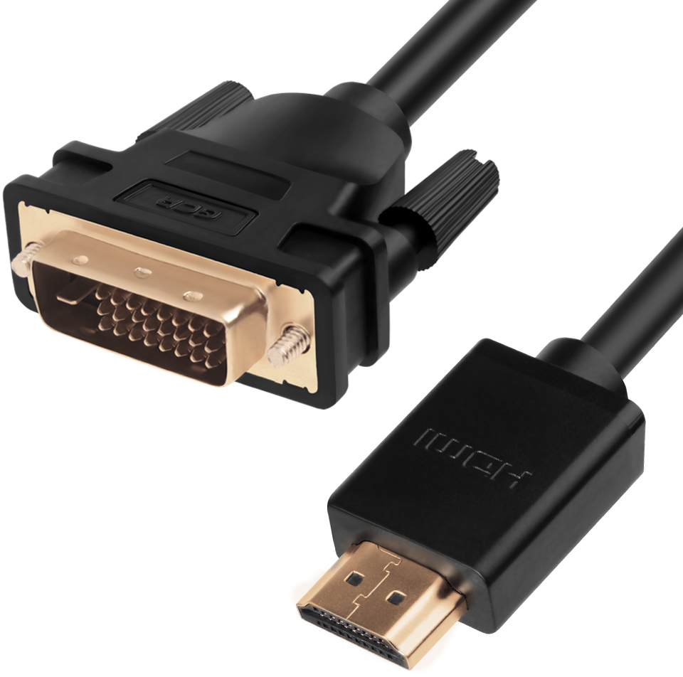 GCR-HD2DVI1-1.0m кабель hdmi-dvi 1.0m черный, od7.3mm, 28/28 awg, позолоченные контакты, 19pin am / 24+1m am double link, , тройной экран Greenconnect Santreyd 