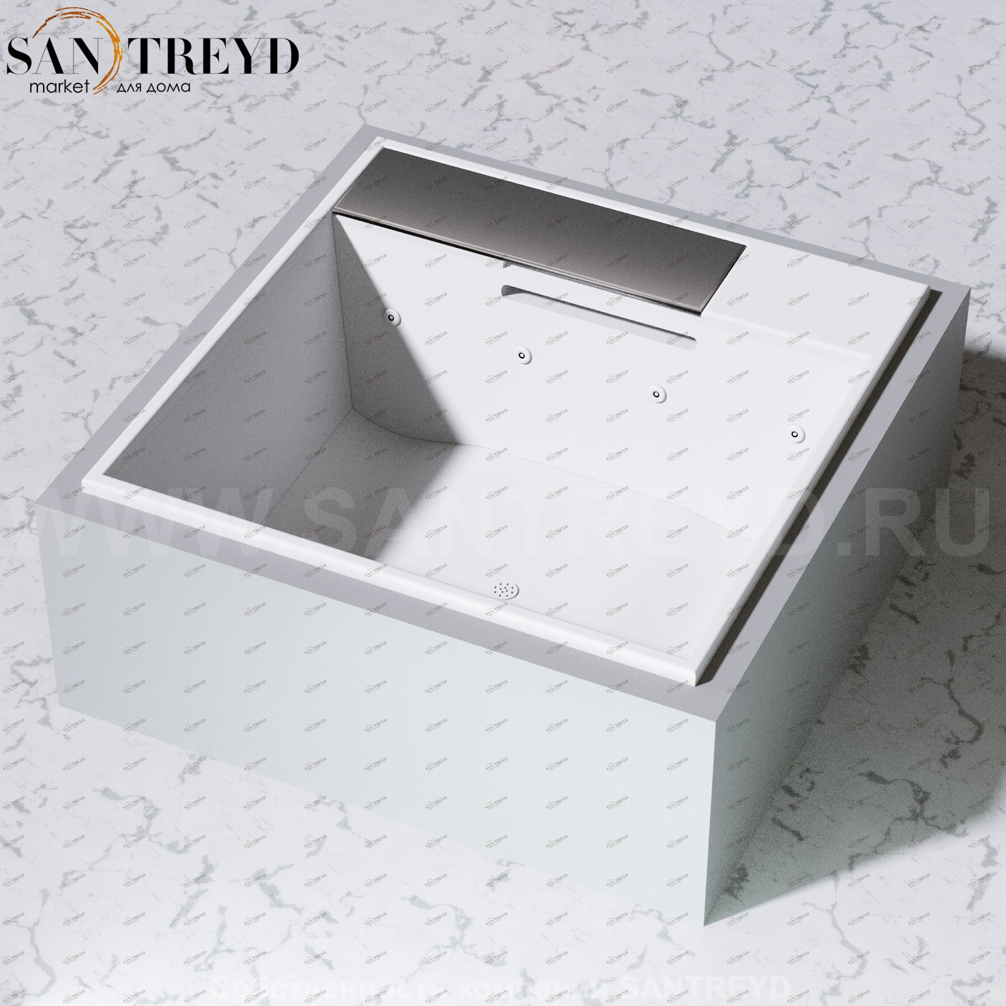 Effegibi WATERDREAM Минибассейн с функцией SOURCE + AIR MILK: 4  форсунки с многоступенчатым насосом. Размер: длина 208, высота 80,5, ширина 208,4. Нагрузка на пол: 400 кг/кв. м. Объем воды: 1180 л. WD10000003