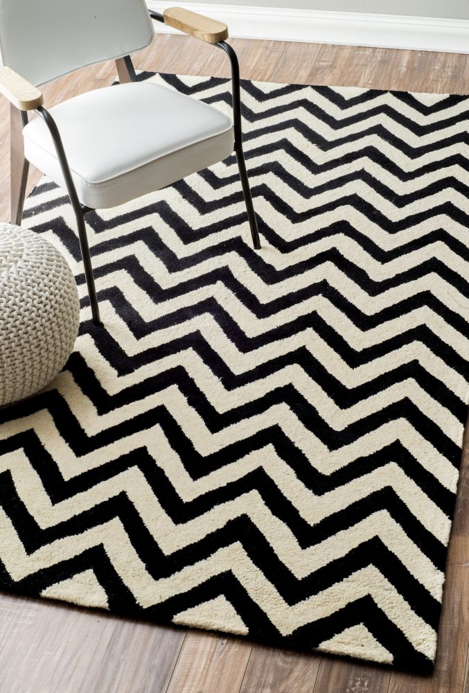 Ковер Zig Zag чёрный 140х200 DOLLY CAPRETS ДИЗАЙНЕРСКИЕ, ЗИГ ЗАГ 015227 Белый;чёрный  - Вид №1