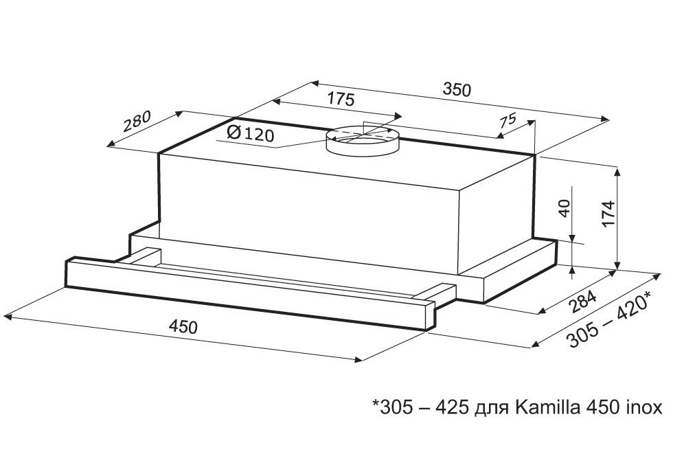 5313912 Вытяжка телескопическая KRONA KAMILLA 450 белый/белый STDN-0100433 - Вид №11