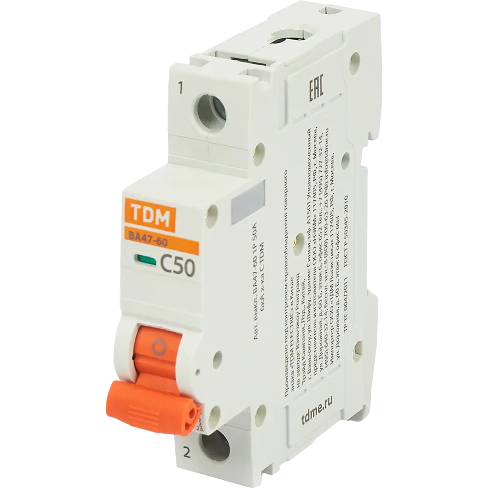 Автоматический выключатель TDM Electric ВА47-60 1P C50 А 6 кА SQ0223-0082 84399506 STLM-2114887 