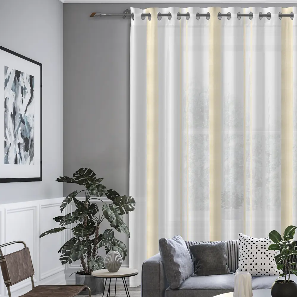 Тюль 1 м/п Desing Полоса микровуаль 300 см цвет бежевый GARDEN STLM-2123777 - Вид №4