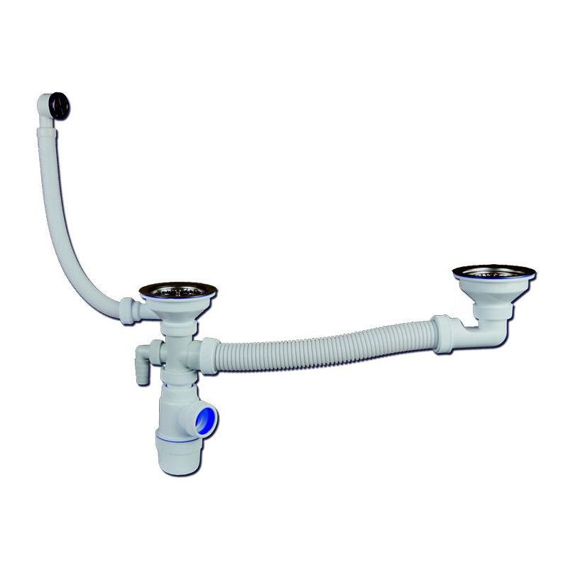 Сифон "Элит" (30987004) для 2-ой разноур.мойки 112мм, отвод.для стиральной машины и круглым перелив. 30987004 Santreyd  - Вид №1