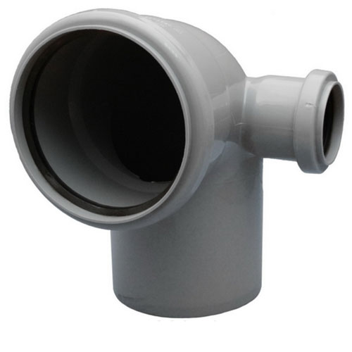 Отвод ПВХ канализационная D110х90° с выходом 50 (правый) Политек 6314 - Вид №1