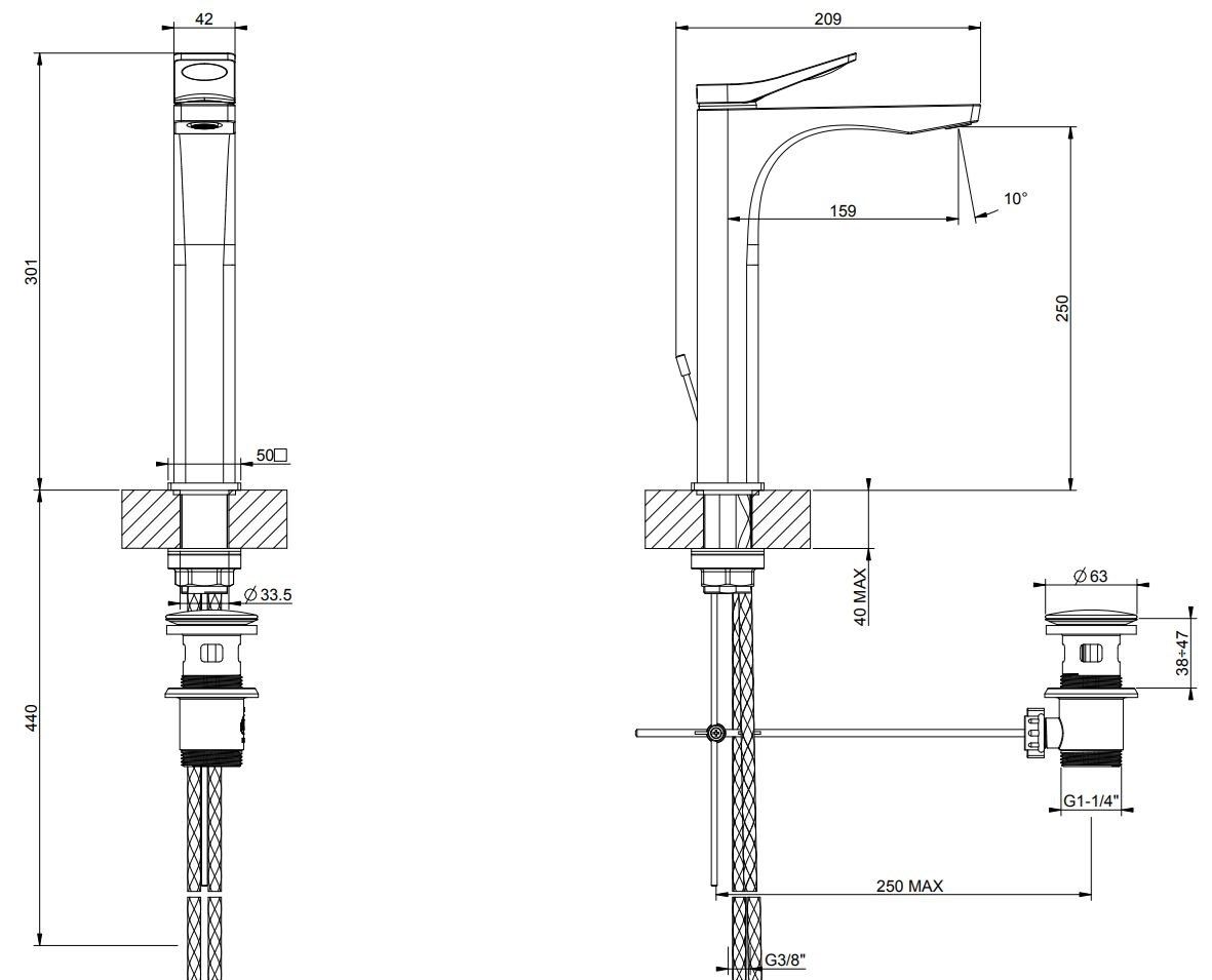 Смеситель для раковины из латуни Gessi рельеф ARCH-00033706 - Вид №7