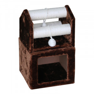 ПР0049185 Когтеточка для кошек Домик с перекладинами из сизаля и игрушками 30х30х51см коричневый Foxie