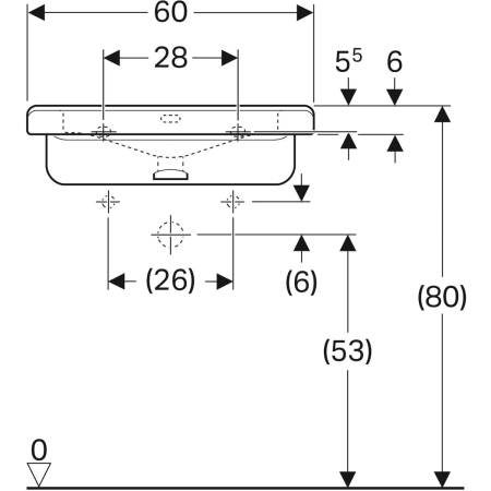 128667000 Раковина Geberit Renova Comfort Square, безбарьерная Geberit  - Вид №28