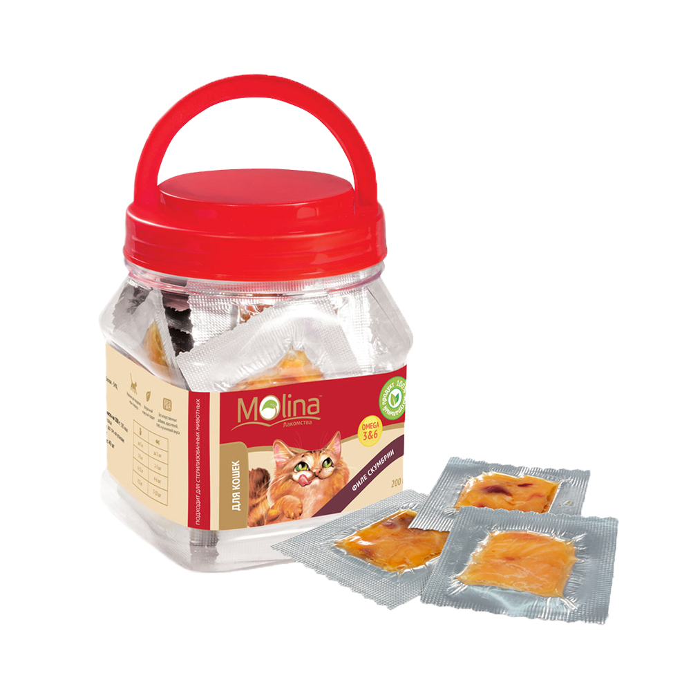 ПР0058740 Лакомство для кошек Филе скумбрии 200г Molina 