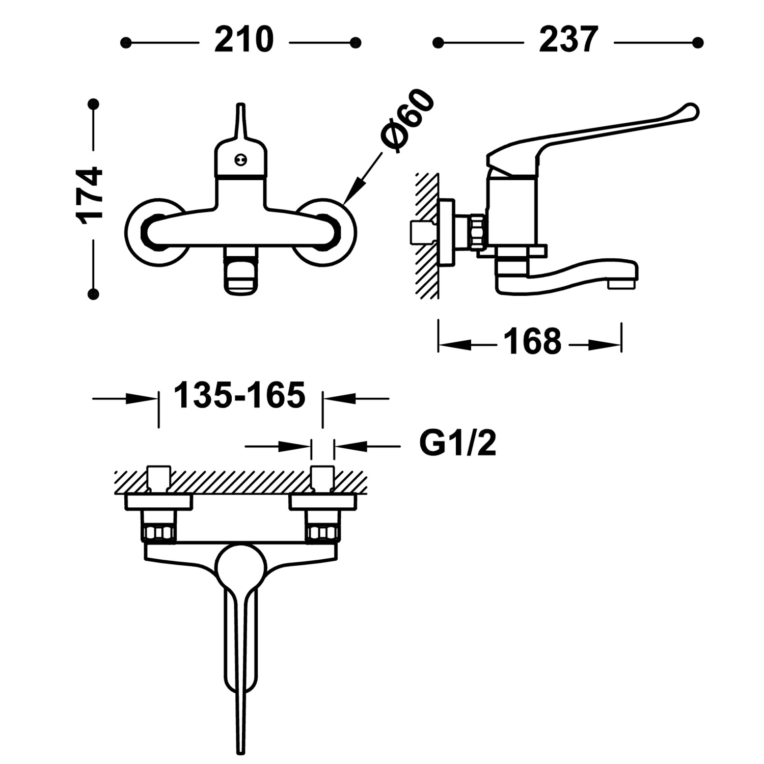 Однорычажный смеситель для настенной раковины в ОБЩЕСТВЕННЫХ МЕСТАХ-2163200111 TRES Medical - Вид №1