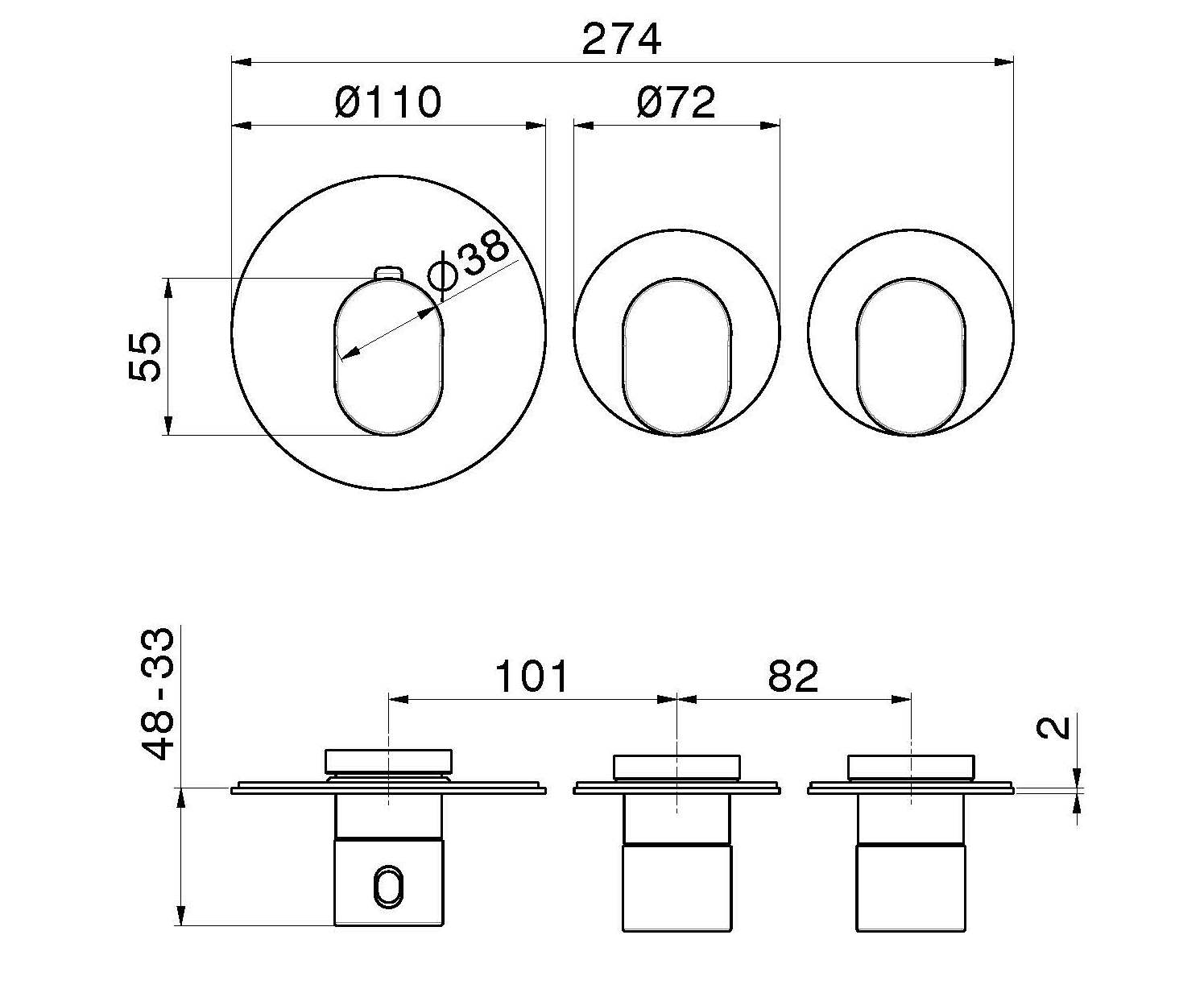 Смеситель для душа с 3 отверстиями и отдельными розетками Newform многофункциональные термостаты 2 выхода ARCH-00129735 - Вид №3
