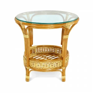 Столик кофейный бежевый со стеклом "Пеланги" ЭКО ДИЗАЙН CLASSIC RATTAN 129486 Бежевый;коричневый