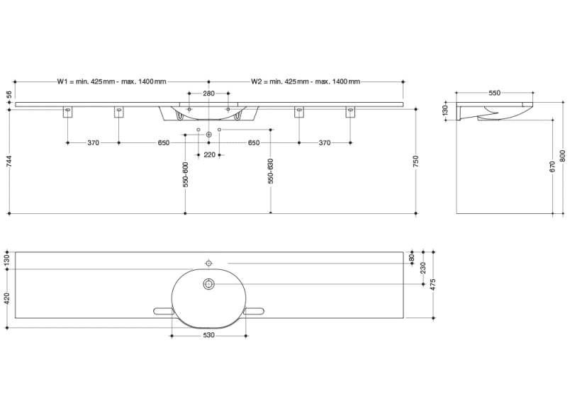 950.11.601S Умывальник различной длины HEWI Waschtische  - Вид №6