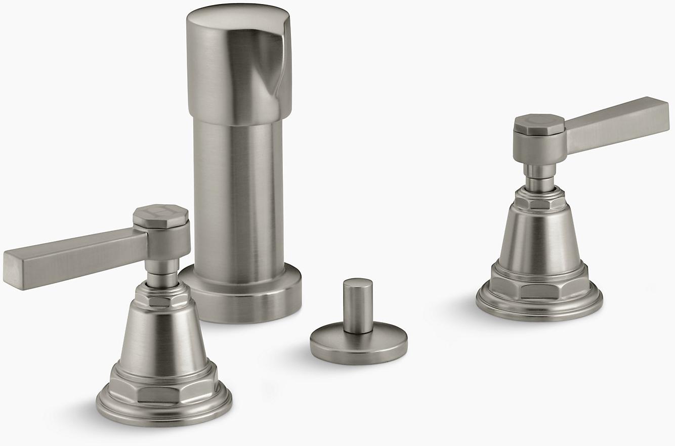 KOHLER Вертикальный душевой смеситель для биде Pinstripe Pure с рычажными ручками K-13142-4A-BN 