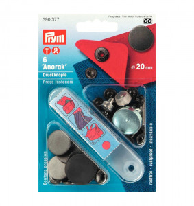 390377 Кнопка Анорак Плоские латунь d 20 мм 6 шт. черные матовые PRYM