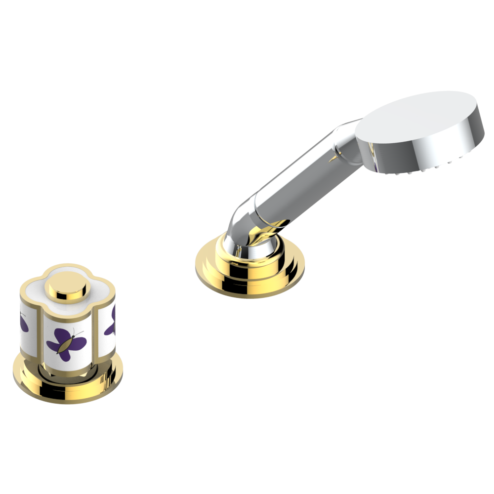 A7D-6532/60A Смеситель керамический устанавливаемый на борту с ручным душем с ручкой одновременной регулировки – потока/температуры Thg-paris Capucine фиолетовый с золотым декором Хром/золото A7D 6532/60A CAT.A