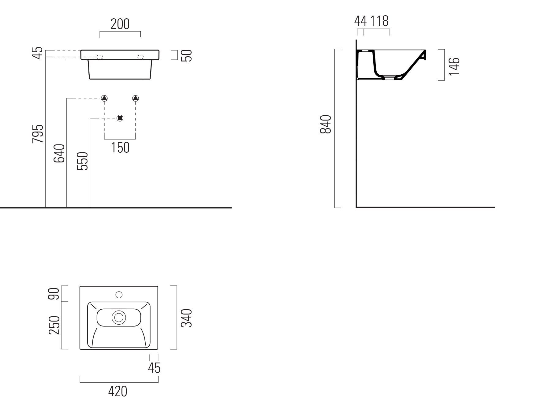 Керамическая одиночная прямоугольная раковина с держателем для полотенец GSI ceramica Norm ARCH-00067187 - Вид №3