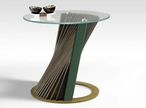 Natisa Круглый журнальный столик из стекла и основание из ясеня Wave