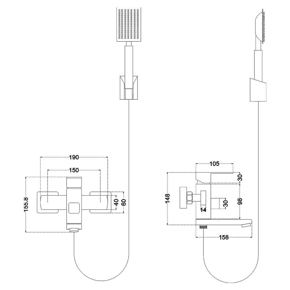 Смеситель д/ванны MELANA-610205 Cubo нерж.сталь, однорычажный, сатин, литой излив - Вид №2
