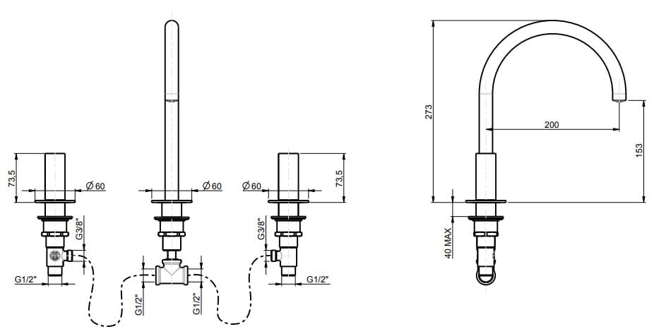 Смеситель для раковины с раздельными розетками без слива Rubinetterie Frattini Pepe XL ARCH-00146058 - Вид №11