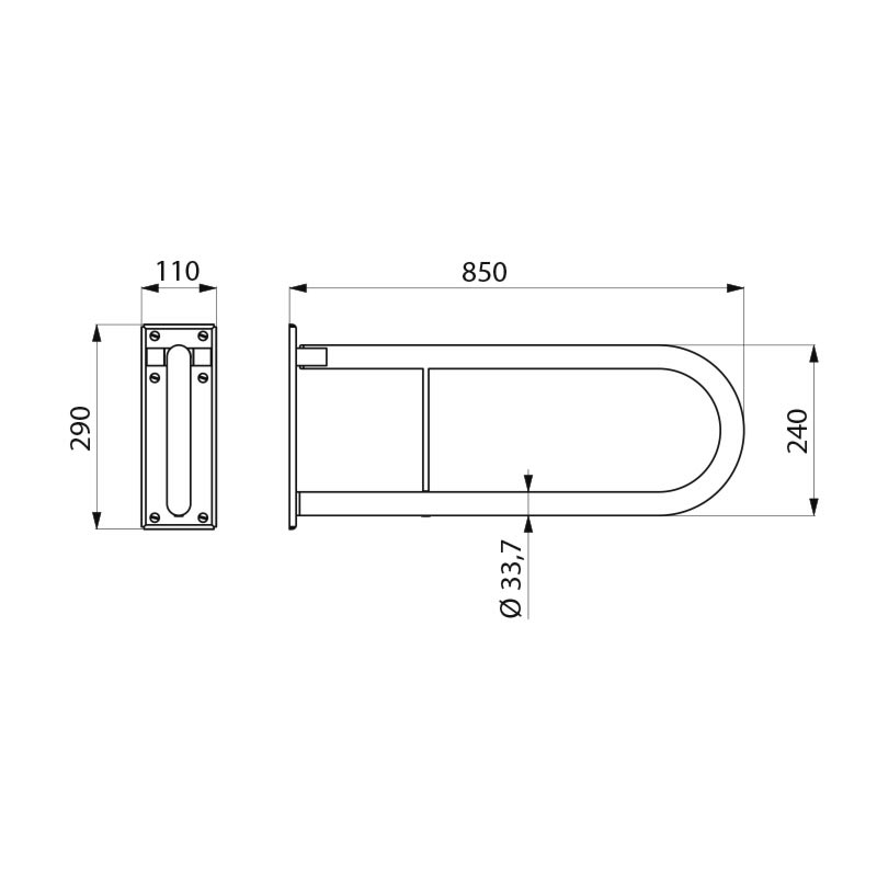 5164P1 Откидная опорная ручка 850 мм, полированная нержавеющая сталь DELABIE  - Вид №1