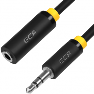 GCR-STM0114-10.0m удлинитель аудио 10.0m jack 3,5mm/jack 3,5mm черный, желтая окантовка, 28 awg, m/f, , экран, стерео Greenconnect