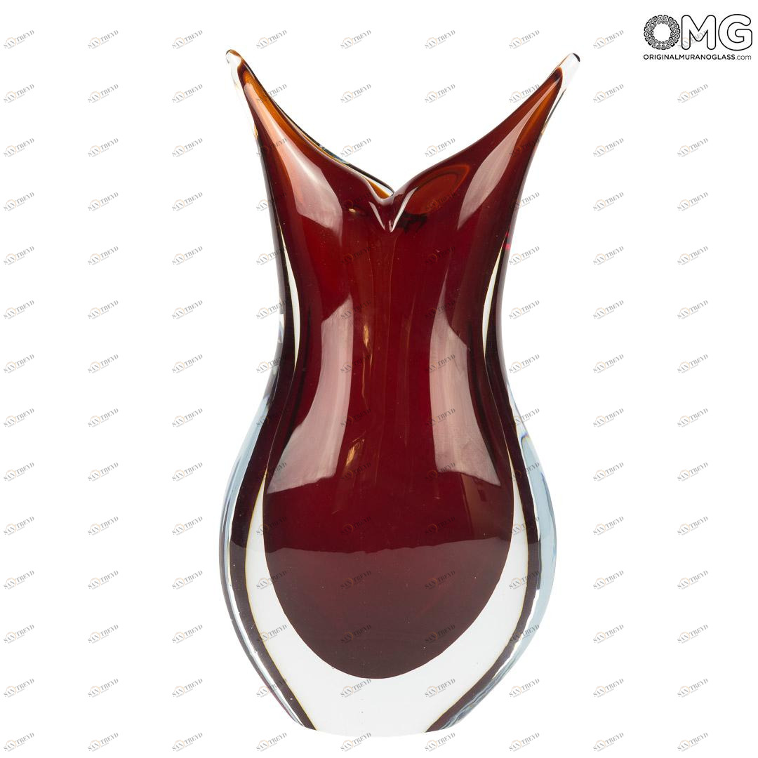 2890 ORIGINALMURANOGLASS Ваза Ласточка - красная - соммерсо - Original Murano Glass OMG 10 см 