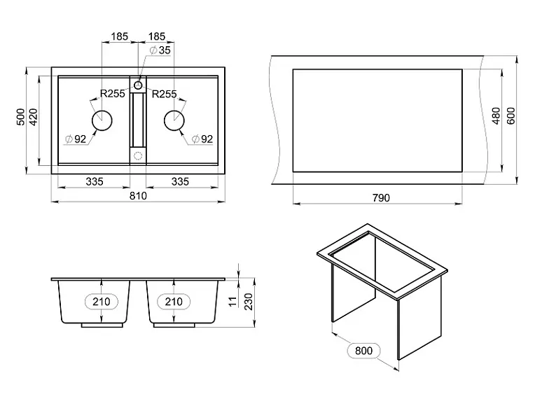8101, АРКТИК (БЕЛЫЙ), кухонная мойка, кварц GRANULA 8101-ST287 - Вид №2