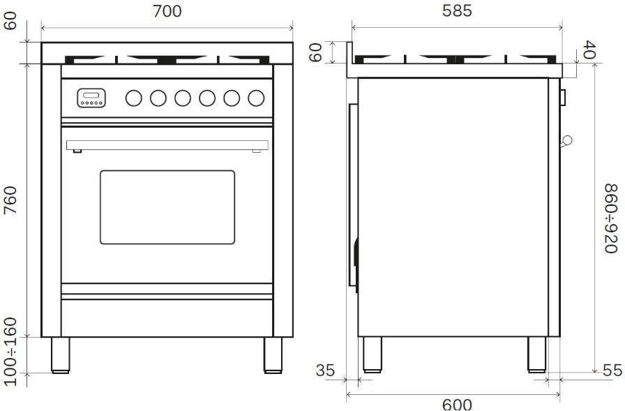 Ilve Отдельностоящая стальная кухня Professional plus P07w Santreyd  - Вид №2
