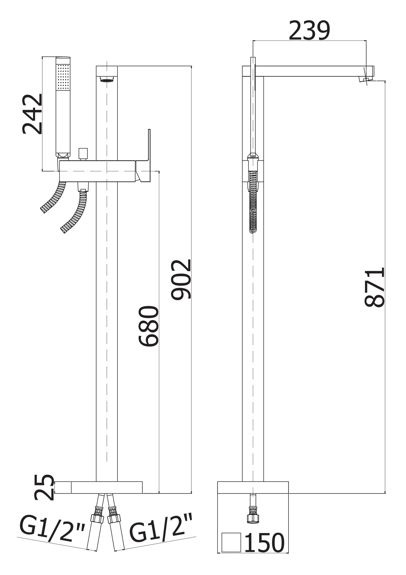 Напольный смеситель для ванны с ручным душем CEZARES EFFECT-VDP-01 - Вид №1
