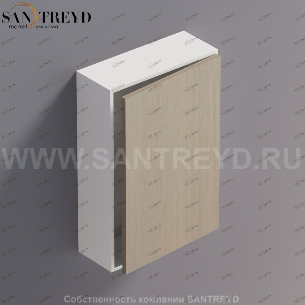 LIFT Модульный шкаф 60 см с правой дверью на доводчиках. Модули могут располагаться горизонтально и вертикально. Отделка: белая краска и серый дуб. AMOB051RCLZDX Agape