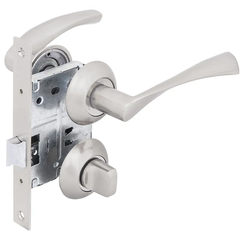 Дверные ручки Фабрика Замков 03L 170 BK, с запиранием, комплект, цвет матовый никель/хром STLM-2076173