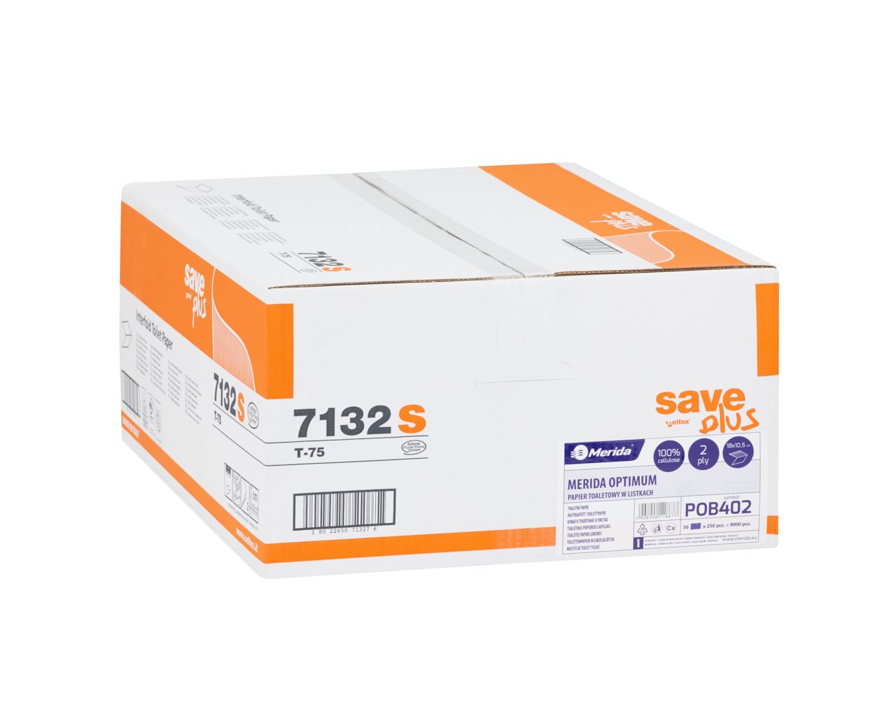 POB402 Листы туалетной бумаги ОПТИМУМ, белые, двухслойные, в коробке 9000 листов Merida 