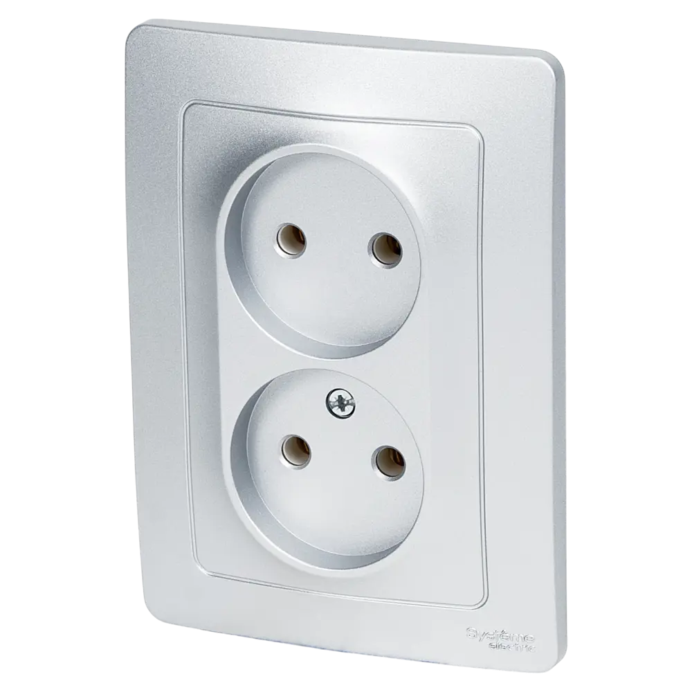 Розетка двойная встраиваемая Systeme Electric Blanca 16 А без заземления цвет алюминий 86728860 STLM-2185403 - Вид №1