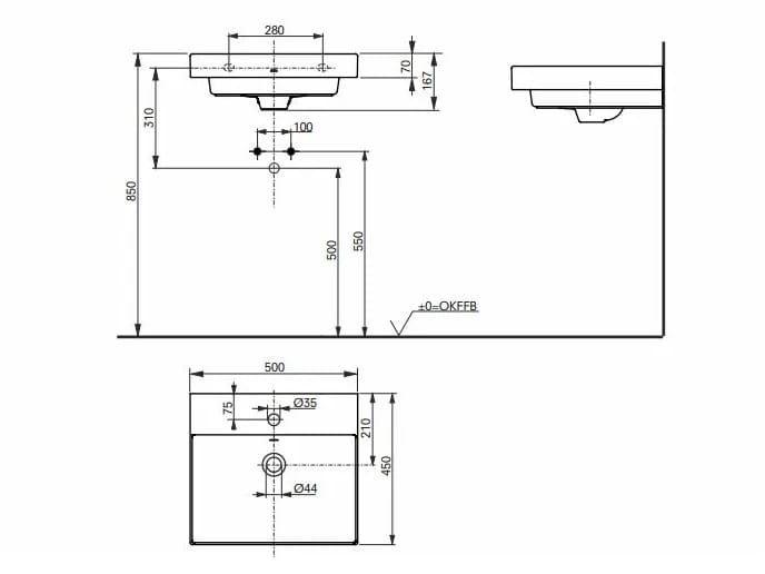 Прямоугольная раковина с полукруглой керамической раковиной с переливом TOTO CS ARCH-00004014 - Вид №2