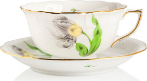 1051714 Herend Чашка чайная с блюдцем 250мл "Китти" (черная) Фарфор