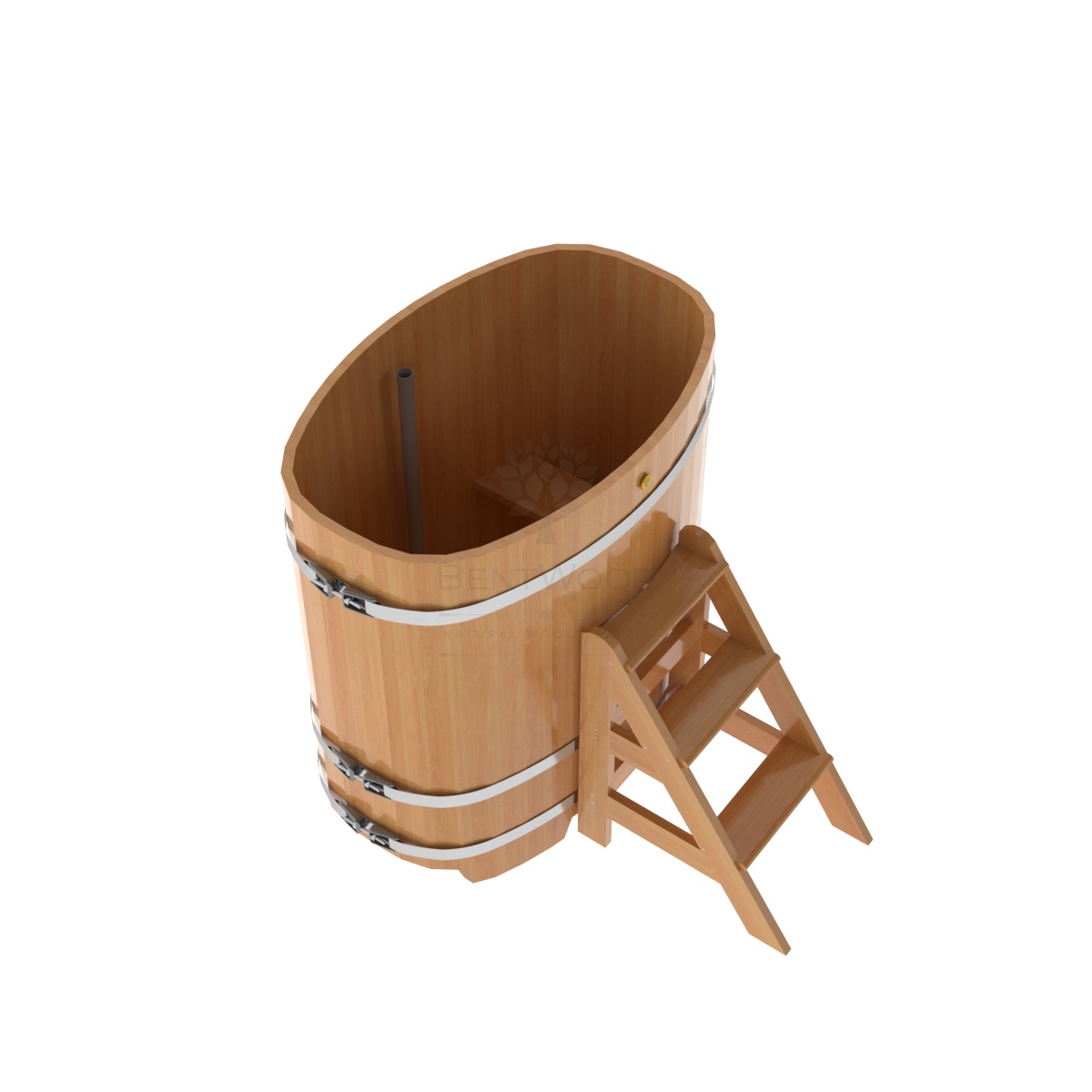 1146 Купель овальная из лиственницы 0,76х1,16х1,2 натуральная премиум Alyarus  - Вид №1