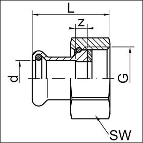 1835928112 SANHA 8359G пресс-фитинг, бронза, разъемн.соед.с плоск.упл. 28x11/2 мм  - Вид №1