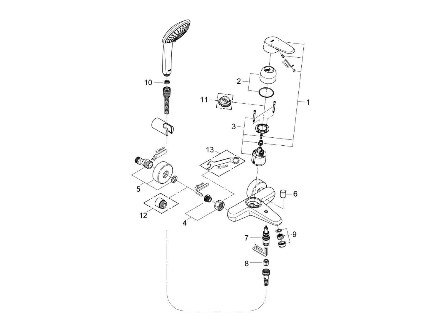 Настенный смеситель для ванны/душа с переключателем Grohe Eurodisc Cosmopolitan ARCH-00097957 - Вид №3