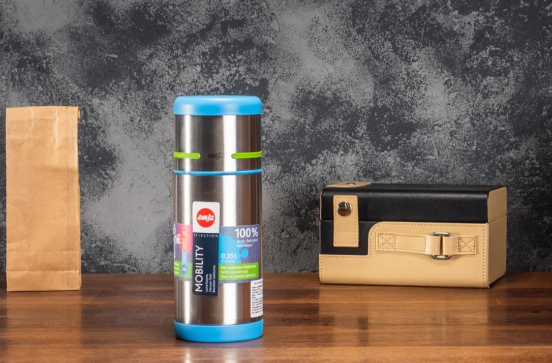 Термос детский для еды голубой с зеленым 0,35 л Mobility Kids EMSA ДИЗАЙНЕРСКИЕ 00-3951802 Хром  - Вид №1