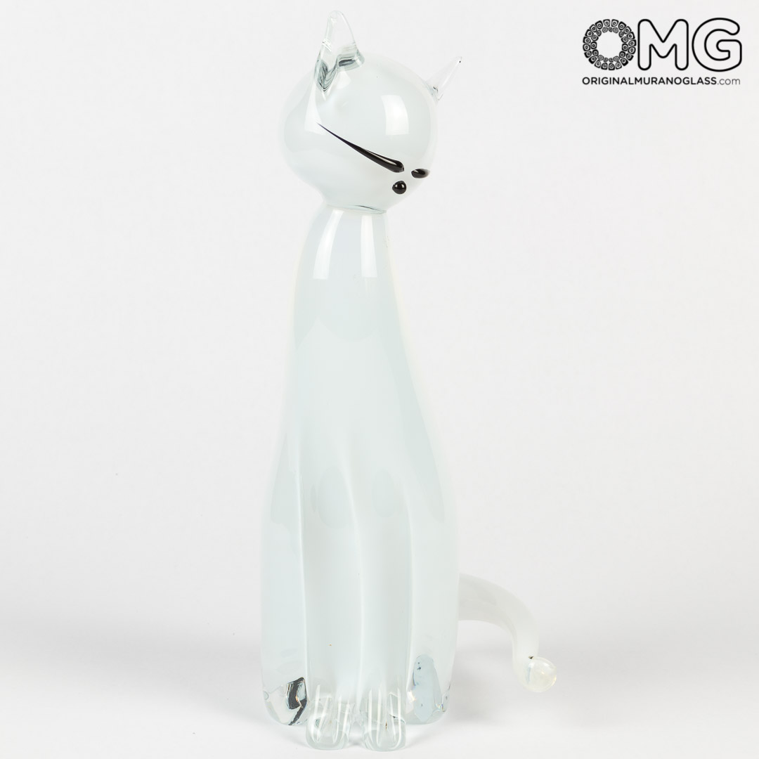 2850 ORIGINALMURANOGLASS Скульптура Грациозный Белый Кот - Original Murano Glass OMG 11 см  - Вид №1