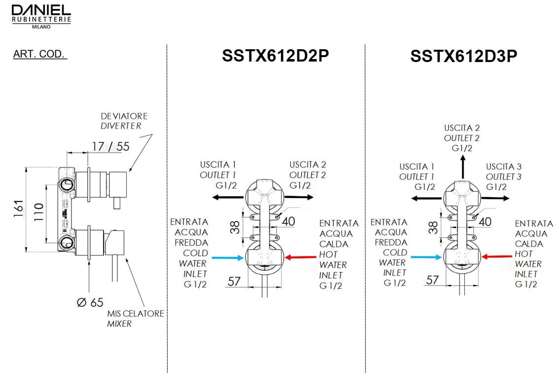 Смеситель для душа из нержавеющей стали с переключателем Daniel Rubinetterie STEEL ARCH-00099025 - Вид №2