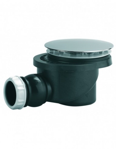 577200 000 00  Сифон для душевого поддона Д. 90 мм, круглая металлическая крышка, выход горизонтальный, очень высокий поток, NF, хромированный Valentin Хром  - Вид №1