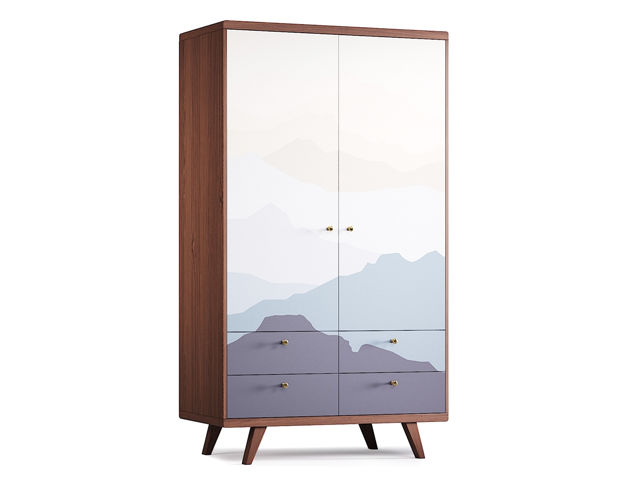 Шкаф распашной двухдверный с ящиками дуб Тобакко с принтом Thimon №2 THE IDEA  210441 Белый;голубой;разноцветный  - Вид №1