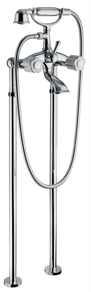 11528 БЕЛЫЙ-12528 ЧЕРНЫЙ Смеситель для ванны и душа напольный с душевым комплектом. Bongio Fleur Blanc&Noir 11528 BLANC-12528 NOIR